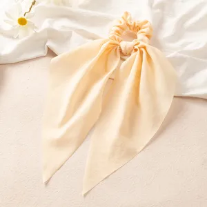 Élégant chouchou de cheveux en satin unicolore à long ruban accessoires doux d'été pour femmes