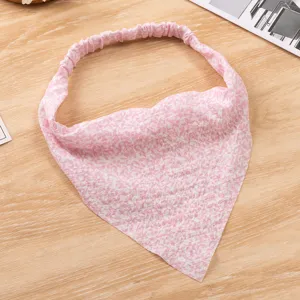 Close-up detail of the pink floral headscarf bandana showing delicate pastoral pattern design.