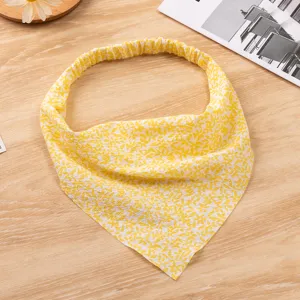 Floral triangle headscarf for women, cute elastic hair bandana, pastoral style hair accessory.
