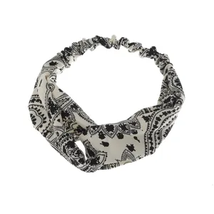 Schwarzes Paisley-Muster Satin-Haarband, elegantes gedrehtes Detail für den Alltag.