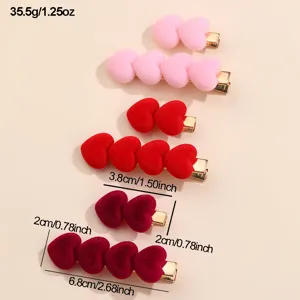 Valentine heart velvet duckbill hair clips sweet red pink side hairpins for women girls