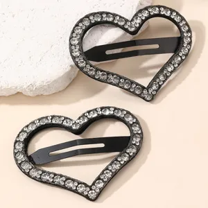 Sparkling crystal rhinestone heart hair clips sweet side snap clips hair accessories for women