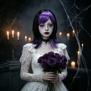 Gothic Gradient Black Purple Wolf Cut Long Layered Wig With Side Bangs Cosplay Halloween Synthetic Hair Wig For Women