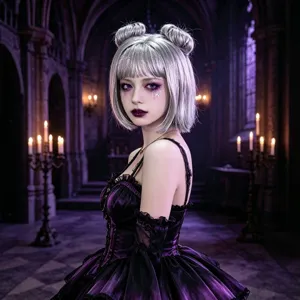 Synthetic Fiber Short Bob Wig With Bangs Double Buns Shiny Wire Wig For Halloween Cosplay Party Women Wig
