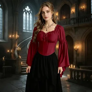 Haut corset style renaissance médiévale pour femme, chemisier vintage manches longues.