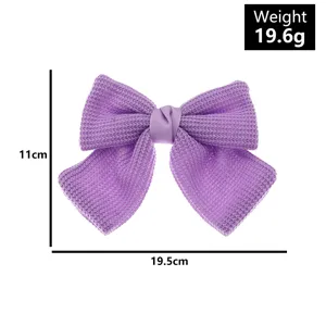 Purple mesh bow hair clip detail showing 19.5x11cm size and 19.6g lightweight design.