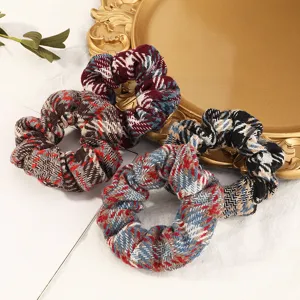 Vintage plaid tweed hair scrunchies cute checkered hair ties ponytail holder fashion accessories