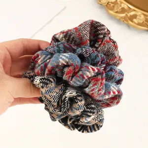 Tweed plaid hair scrunchie stylish vintage herringbone pony holder cute hair accessories