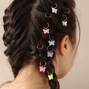 Anneaux de Cheveux Papillon en Résine Colorée Perles de Dreadlock en Métal Ensemble d'Accessoires de Coiffure DIY pour Femmes