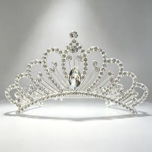 Silver rhinestone tiara crown for girls princess birthday party hair accessory sparkly hair comb.