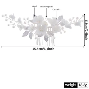 Bridal white ceramic flower hair comb wedding crystal pearl hair accessory piece