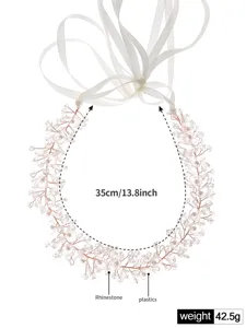 Bridal crystal hair vine headband with white ribbon rhinestones pearls wedding hair accessory