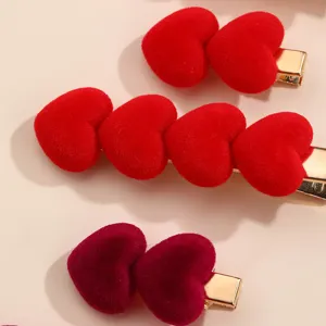 Red plush heart hair clips sweet duckbill side clips cute styling hair accessories for women