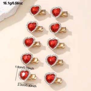 Set of 10 red heart rhinestone hair clips metal duckbill clips sweet styling accessories