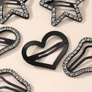 Sparkling rhinestone star and heart hair clips, stylish side bangs clip hair accessories.