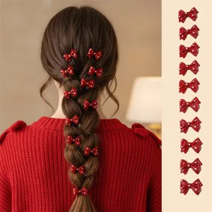 Red polka dot bow hair clips set sweet styling hair accessories for women and girls detail view