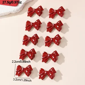 Red bow hair clips set, cute polka dot design duckbill clips for women and girls daily styling.