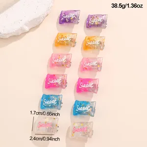 Cute colorful candy shaped resin hair clips set with glitter and sweet style duckbill pins.