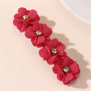 Pince a cheveux fleur en velours rouge avec strass scintillants, barrette elegante femme.