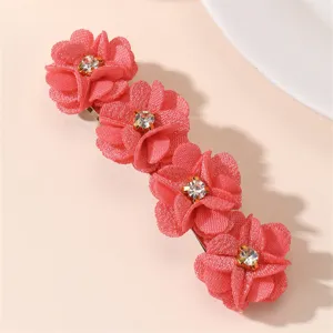 Pince à cheveux fleur en velours rouge avec strass, barrette de printemps élégante pour femmes.