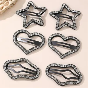Rhinestone Star Heart Hair Clips Sparkle Black BB Hairpins Sweet Cute Hair Styling Accessories