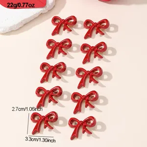 Red bow hair clips set, cute duckbill hair accessories for women and girls, festive holiday style.