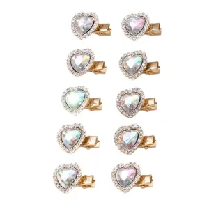 Set of 10 rhinestone heart hair clips, sparkling crystal duckbill side clips for women and girls.
