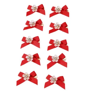 Red bow hair clips set, cute rhinestone flower duckbill clips for women and girls hair styling.