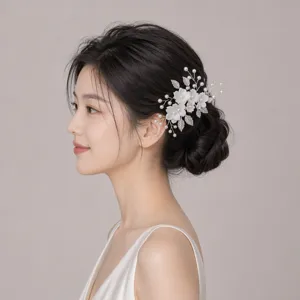 Bridal Pearl Ceramic Flower Hair Comb Wedding Hair Piece Handmade Bridal Hair Accessories