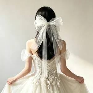Francese Retrò Elegante Bianco Organza Rete Perla Fiocco Molletta per Capelli Velo da Sposa Donna Dolce Accessori per Capelli Copricapo