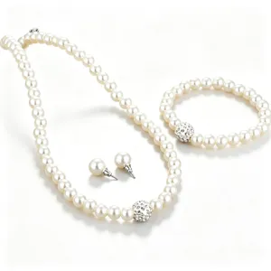 Elegant imitation pearl jewelry set including necklace bracelet and earrings for bridal wear