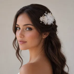 Gold Bridal Hair Comb Forest Style Wedding Headpiece Artificial Pearl Mesh Flower Hair Accessories For Women