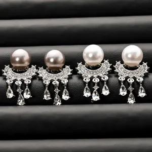 Boucles d'Oreilles Tassel en Métal Strass Perle Artificielle Minimaliste Française Tige en Argent Sterling 925 Bijoux Femmes