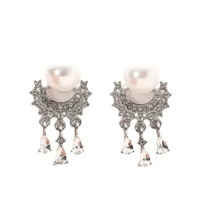 Élégantes boucles d'oreilles de perles strass argent pendentif pour femmes bijoux chic