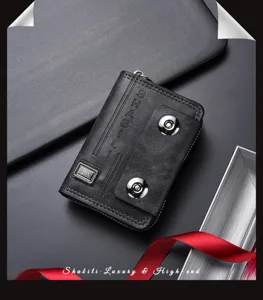 Men's minimalist accordion card holder wallet with double snap closure for daily use.
