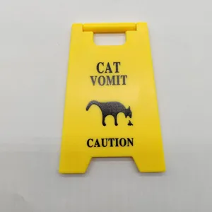 Funny yellow cat vomit caution sign novelty desktop decor pet warning sign funny gift toy