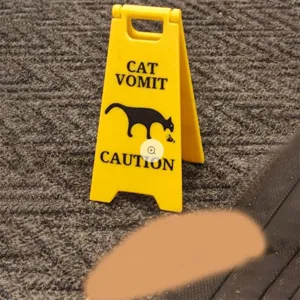 Funny cat vomit warning sign novelty yellow floor sign home decoration prank gift item