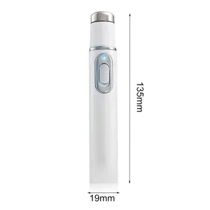 Tragbarer Blaulicht Akne Stift und Augenmassagegerät Detailansicht, kompakte 135x19mm Größe.