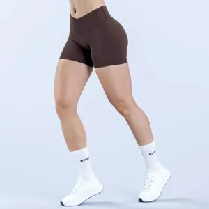 Gekreuzte Damen Yoga Shorts mit hohem Bund, elastische Fitness Sportshorts für Training.