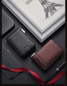 Elegante tarjetero RFID de fibra de carbono con cierre de cremallera para hombres y mujeres.