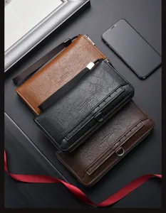 Portefeuille long homme multi-cartes en cuir PU étui téléphone pochette zippée casual