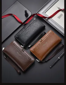 Portefeuille long homme fentes pour cartes grande capacité pochette téléphone style élégant
