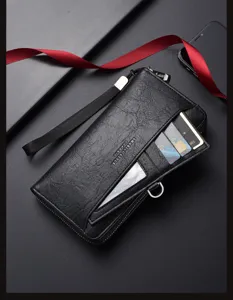 Portefeuille long pour homme en cuir avec fentes pour cartes et dragonne pratique.