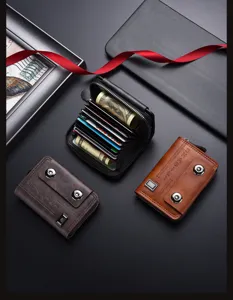 Mens accordion card holder wallet with multiple slots, double snap closure and zipper.