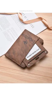 Multifunctional vintage leather passport holder with detachable card slot for travel use.
