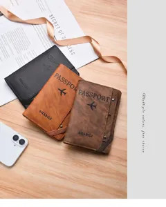Multifunctional PU leather passport holder travel wallet case with card slots and secure elastic band