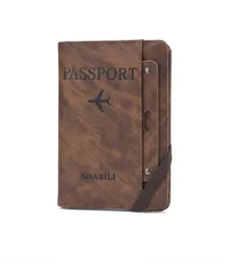 Multifunctional PU leather passport holder travel wallet with card slots and elastic band.