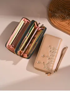 Damen lange doppelte Reißverschluss Brieftasche, große Kapazität weiche Leder Handytasche.