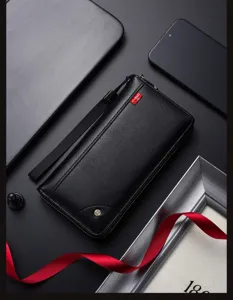 Men long wallet business leather clutch large capacity card holder black vintage purse style