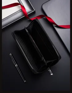 Men's long zippered wallet, premium leather business retro multi-card slot clutch.